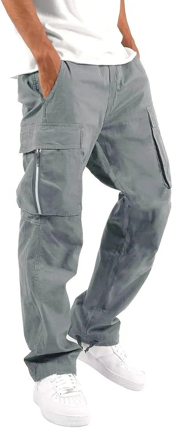 LCMTWX Cargo Pants for Men Casual Multi-Pocket Men's Trousers Tooling Solid Men's Pants Trousers with Zipper Pockets