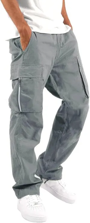 LCMTWX Cargo Pants for Men Casual Multi-Pocket Men's Trousers Tooling Solid Men's Pants Trousers with Zipper Pockets