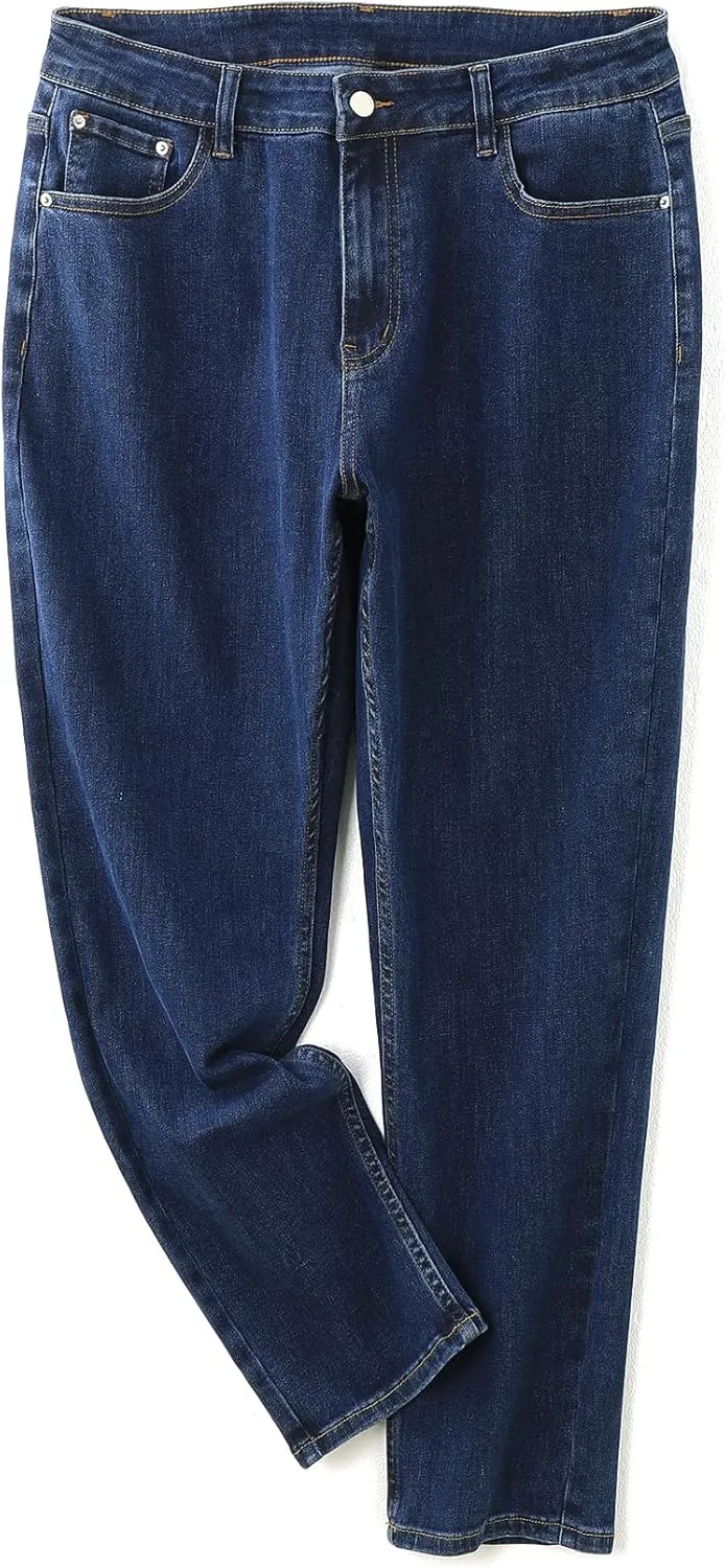 LEIJIJEANS Plus Size Straight Jeans for Women Bule Slim Stretchy Fitting High Waist Women Jeans Curvy Jeans Pants