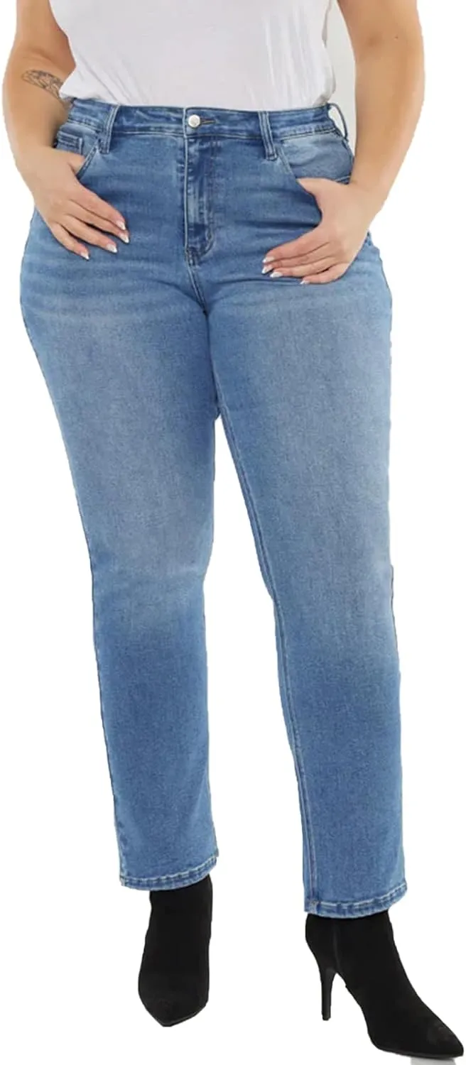 LEIJIJEANS Plus Size Straight Jeans for Women Bule Slim Stretchy Fitting High Waist Women Jeans Curvy Jeans Pants