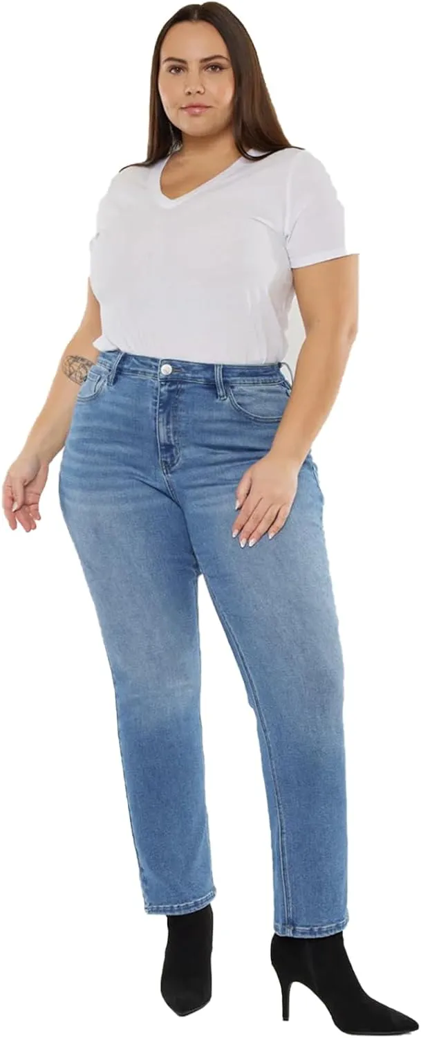 LEIJIJEANS Plus Size Straight Jeans for Women Bule Slim Stretchy Fitting High Waist Women Jeans Curvy Jeans Pants