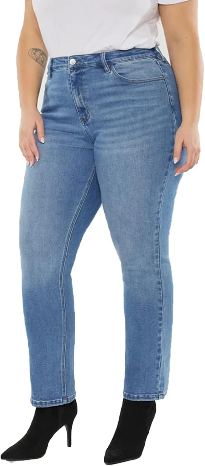 LEIJIJEANS Plus Size Straight Jeans for Women Bule Slim Stretchy Fitting High Waist Women Jeans Curvy Jeans Pants