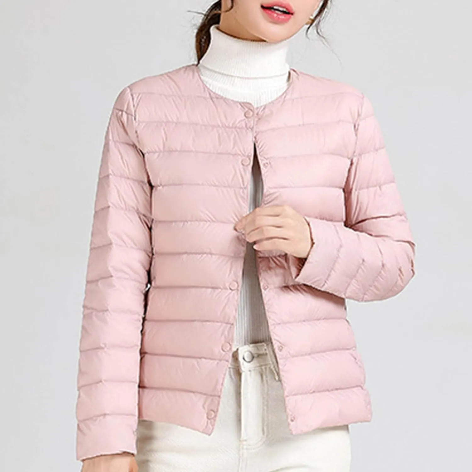 Lightweight Puffer Jacket Women Button Down Jacket Packable Down Jacket Quilted Insulated Jacket Trendy Winter Coat