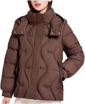 Lightweight Puffer Jacket Women Hooded Down Jacket Quilted Insulated Jacket Long Sleeve Winter Coat with Pockets