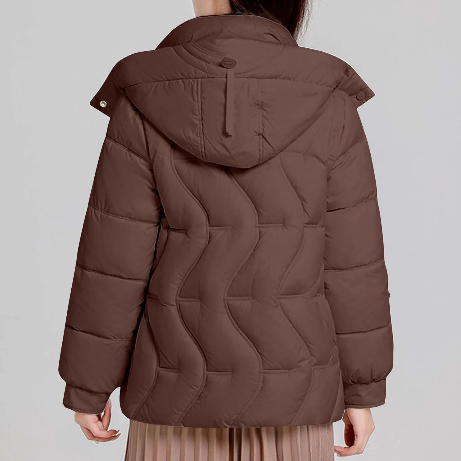 Lightweight Puffer Jacket Women Hooded Down Jacket Quilted Insulated Jacket Long Sleeve Winter Coat with Pockets