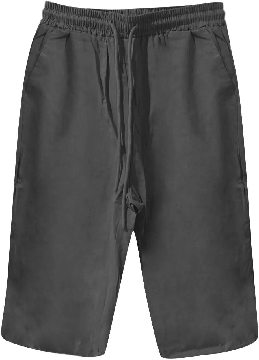 Linen Capri Pants Women Summer Linen Pants Casual with Pockets Lounge Casual Pant Going Out Drawstring Trousers