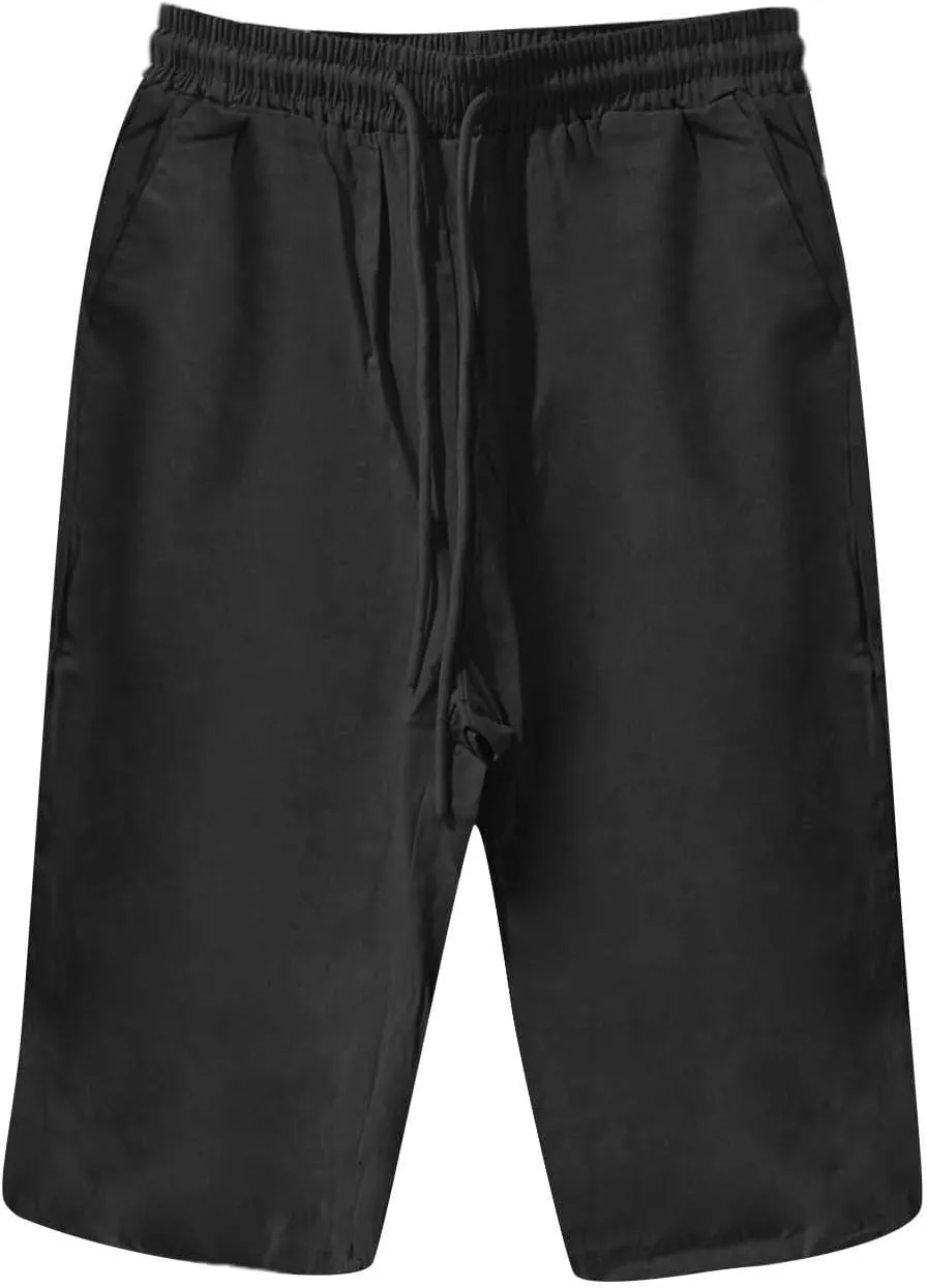 Linen Capri Pants Women Summer Linen Pants Casual with Pockets Lounge Casual Pant Going Out Drawstring Trousers