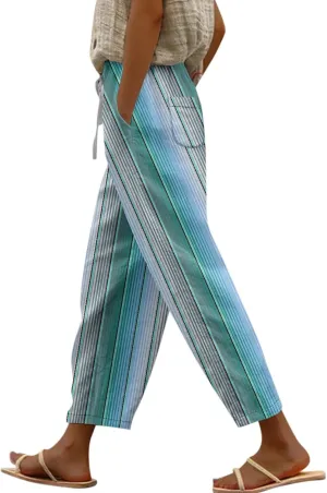 Linen Pants for Women Vacation Drawstring Casual Work Pants Solid Summer Trousers Lounge Fashion with Pockets Outfit