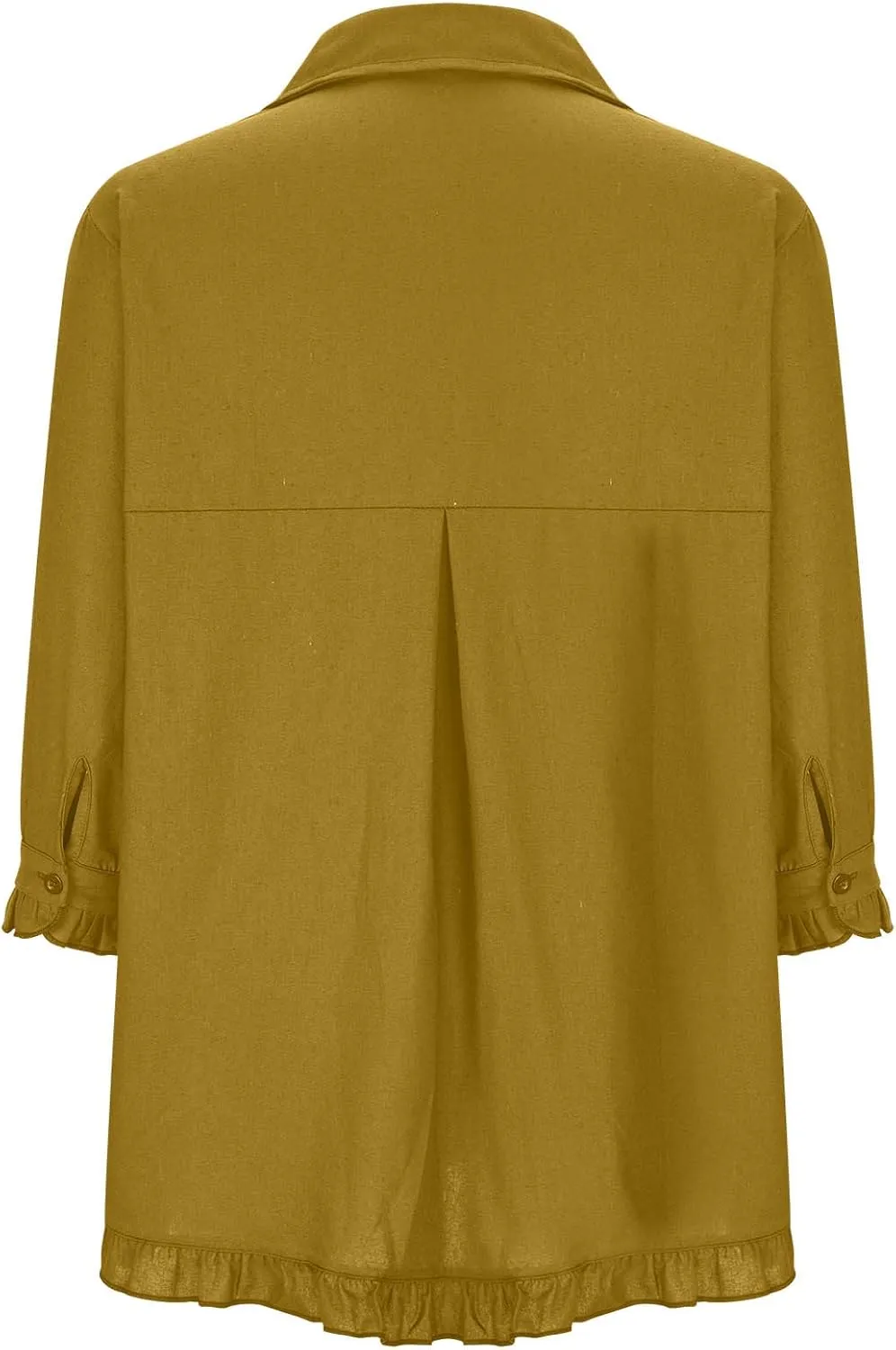 Linen Tops for Women 3/4 Sleeve Lapel Neck T Shirts Button Down Tee Shirts Solid Color Ruffle Cotton Linen Tunic Top