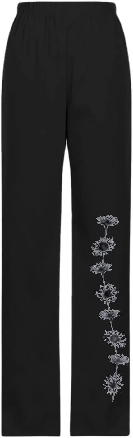 Loose Pants for Women Cotton Linen Flowy Casual Trousers Elastic Waist Elegant Daisy Printed Summer Trousers