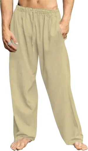 Maiyifu-GJ Men's Loose Cotton Linen Pants Lightweight Elastic Waist Baggy Trousers Summer Casual Yoga Jogger Sweatpants