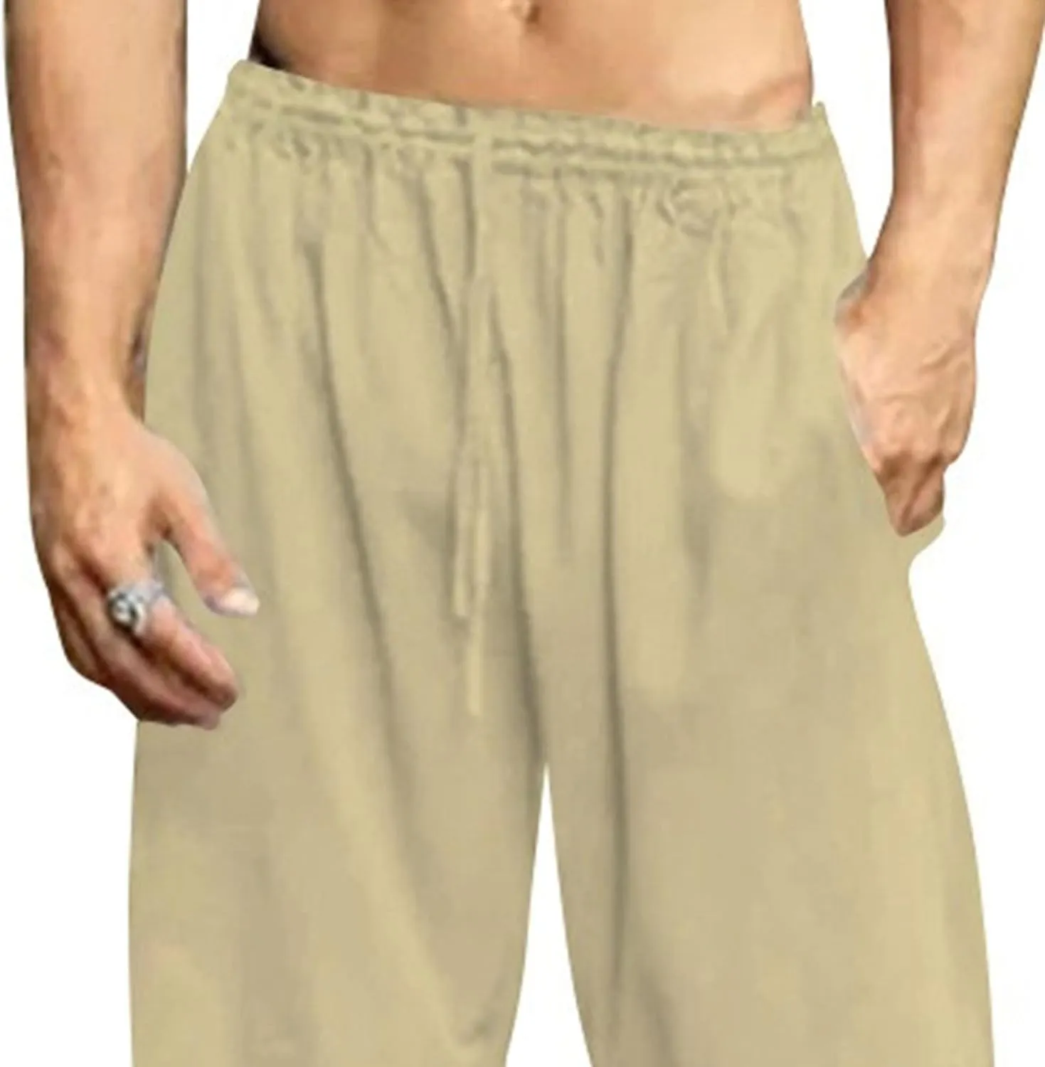 Maiyifu-GJ Men's Loose Cotton Linen Pants Lightweight Elastic Waist Baggy Trousers Summer Casual Yoga Jogger Sweatpants