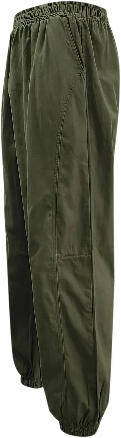 Male Casual Solid Loose Pants Elastic Waist Pocket Splice Pant Trousers Casual Slip