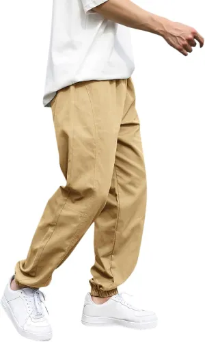 Male Casual Solid Loose Pants Elastic Waist Pocket Splice Pant Trousers Casual Slip