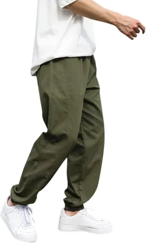 Male Casual Solid Loose Pants Elastic Waist Pocket Splice Pant Trousers Casual Slip