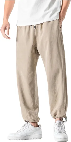 Men Casual Pants Plus Size Plain Trousers Elastic Waist Drawstring Slacks Classic Basic Summer Vacation Lounge Pants