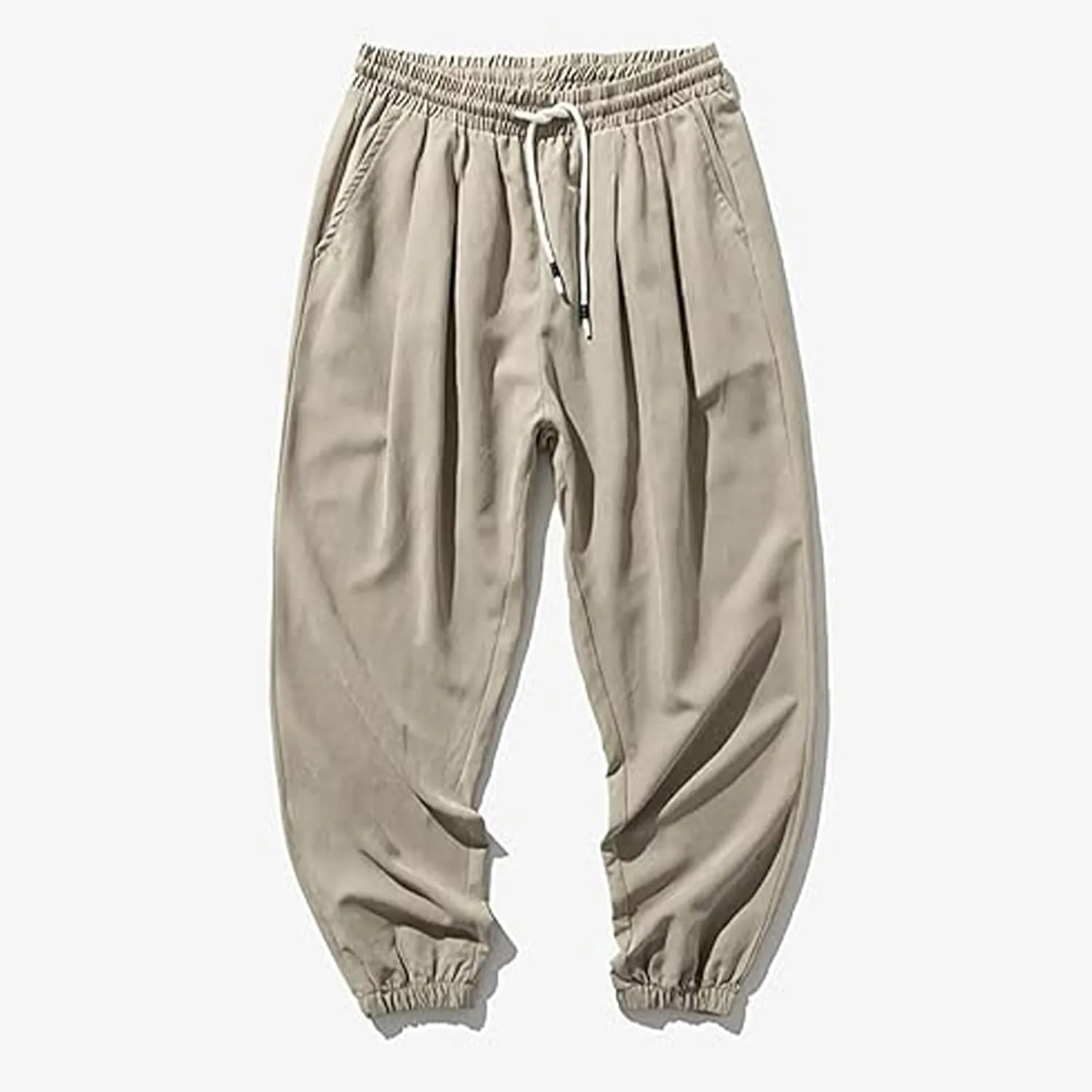 Men Casual Pants Plus Size Plain Trousers Elastic Waist Drawstring Slacks Classic Basic Summer Vacation Lounge Pants