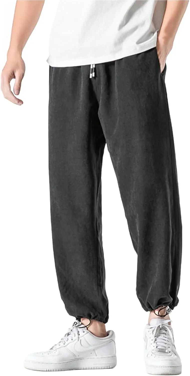 Men Casual Pants Plus Size Plain Trousers Elastic Waist Drawstring Slacks Classic Basic Summer Vacation Lounge Pants