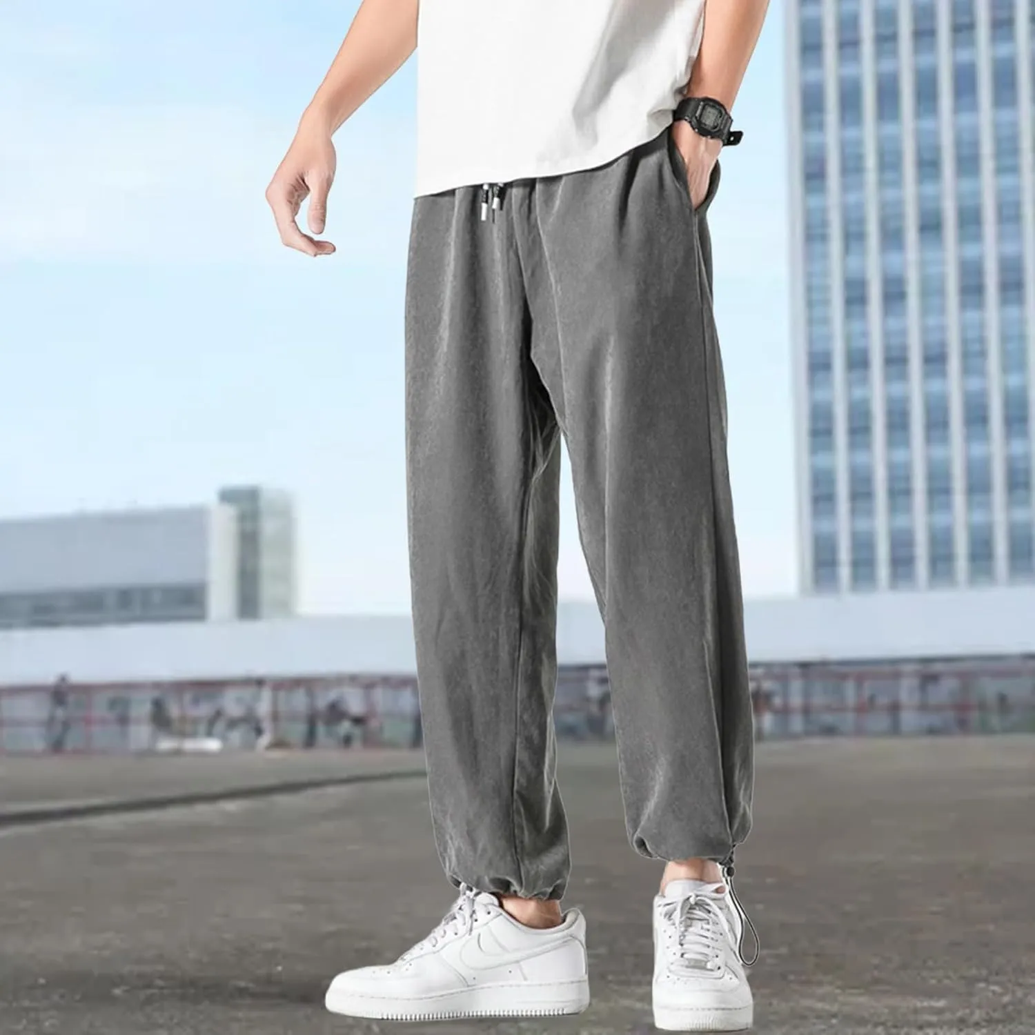 Men Casual Pants Plus Size Plain Trousers Elastic Waist Drawstring Slacks Classic Basic Summer Vacation Lounge Pants