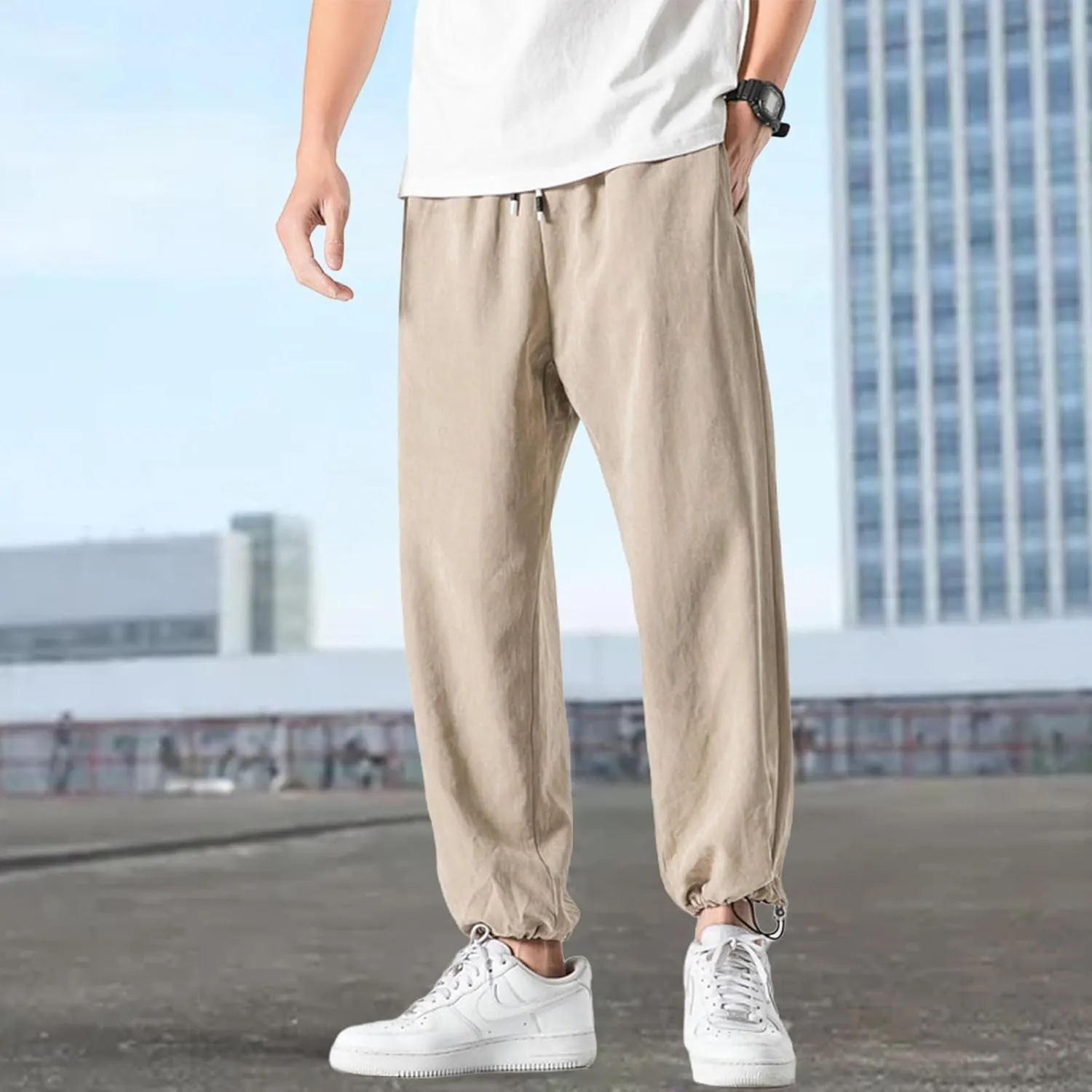 Men Casual Pants Plus Size Plain Trousers Elastic Waist Drawstring Slacks Classic Basic Summer Vacation Lounge Pants