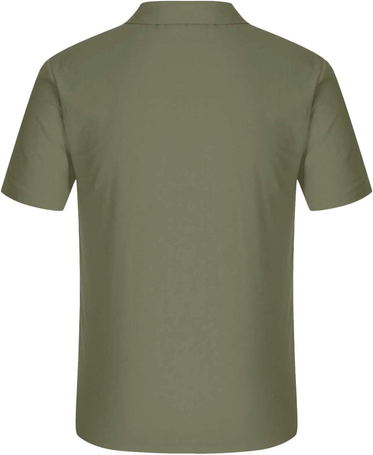 Men Cotton Linen Shirts Summer Short Sleeve Tops Vacation Casual Blouse with Double Pockets Solid Color Tees