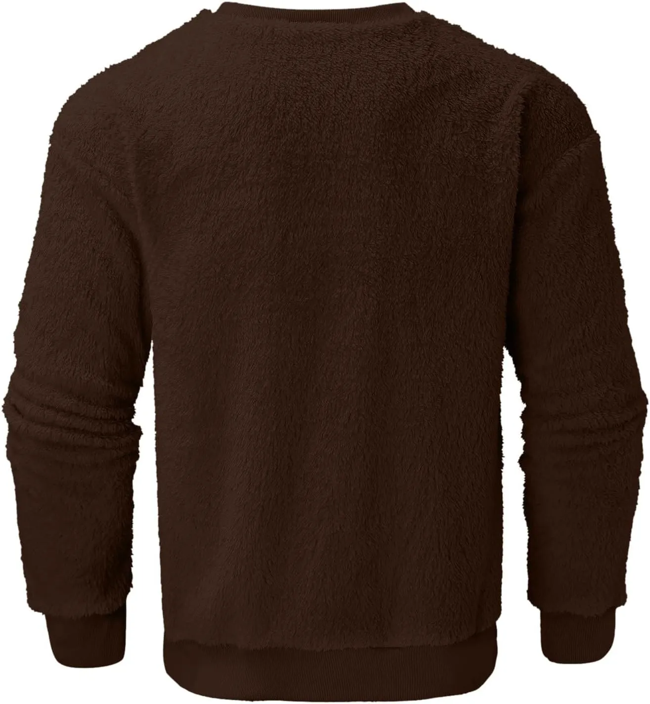 Men Fuzzy Plush Casual Sweatshirt Fleece Sherpa Crewneck Long Sleeve Pullover Winter Solid Color Loose Warm Soft Sweater Tops