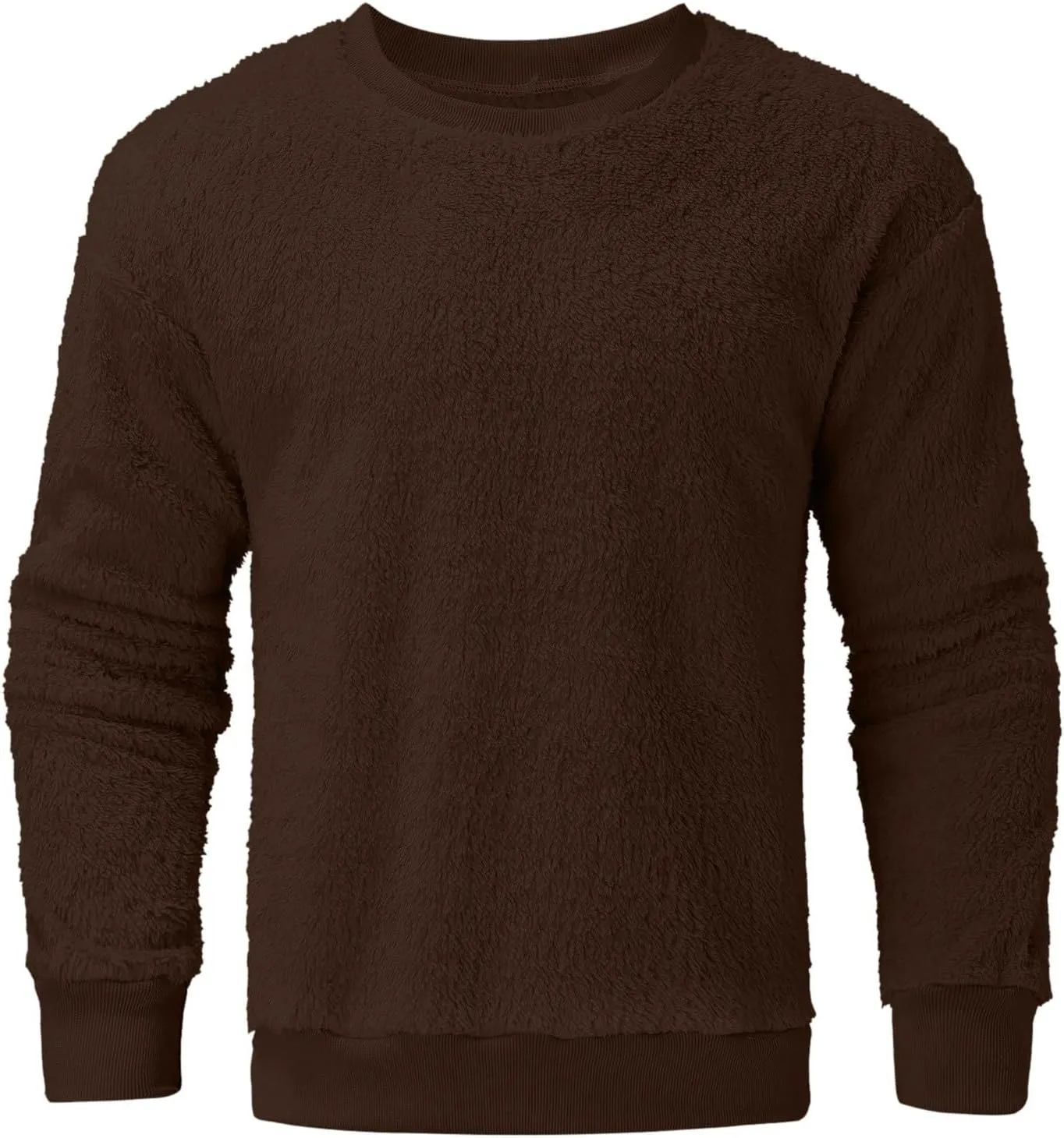 Men Fuzzy Plush Casual Sweatshirt Fleece Sherpa Crewneck Long Sleeve Pullover Winter Solid Color Loose Warm Soft Sweater Tops