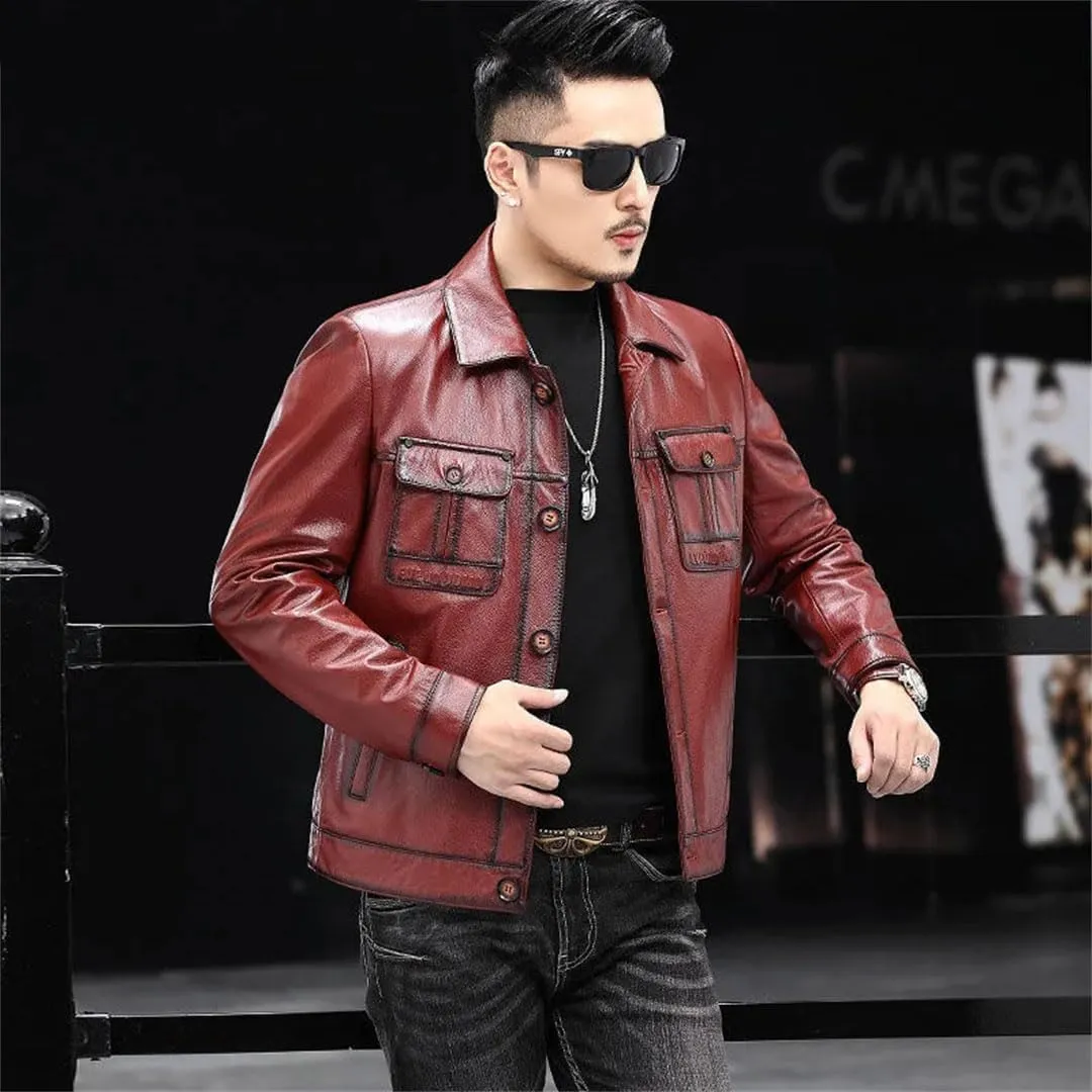 Men Leather Jackets Korean Motorcycle Casual Coats