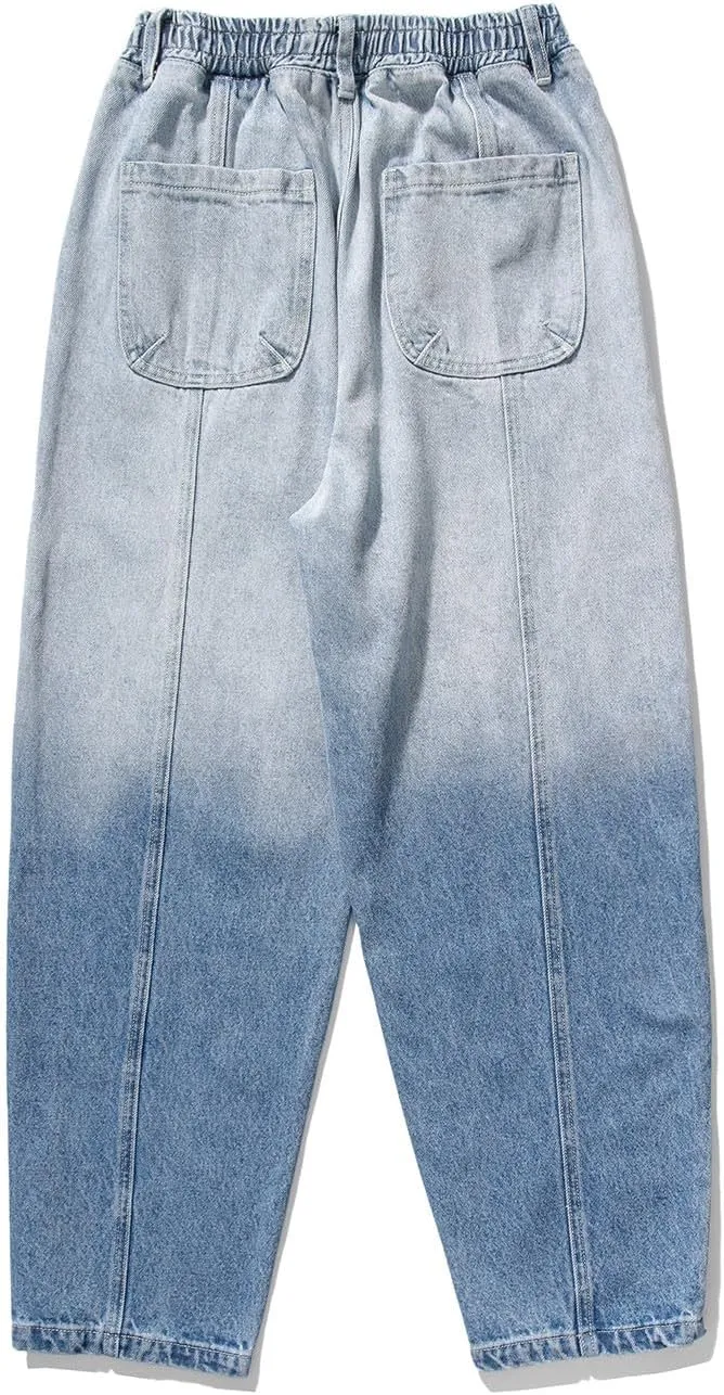 Mens Baggy Jeans Relaxed Fit Elastic Waist Straight Jeans Pants Fashion Gradient Hip Pop Skater Jeans Denim Pants