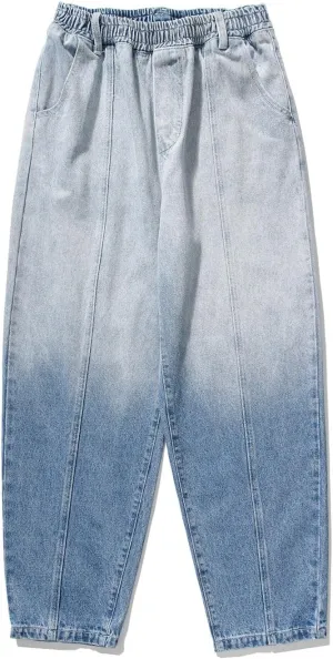 Mens Baggy Jeans Relaxed Fit Elastic Waist Straight Jeans Pants Fashion Gradient Hip Pop Skater Jeans Denim Pants