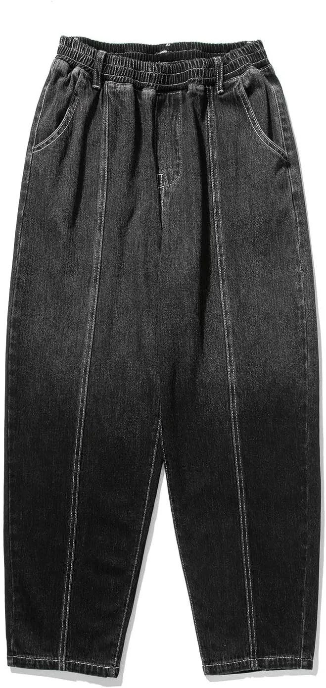Mens Baggy Jeans Relaxed Fit Elastic Waist Straight Jeans Pants Fashion Gradient Hip Pop Skater Jeans Denim Pants