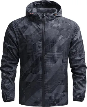 Men's Camouflage Lightweight Hooded Jacket Waterproof Windbreaker for Hiking Travel Skiing Work Rainy Days with Attached Hood