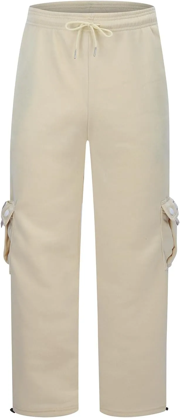 Men's Cargo Sweatpants Wide Leg Joggers Pants, All Matching Fitness Casual Solid Color Drawstring Loose Pants