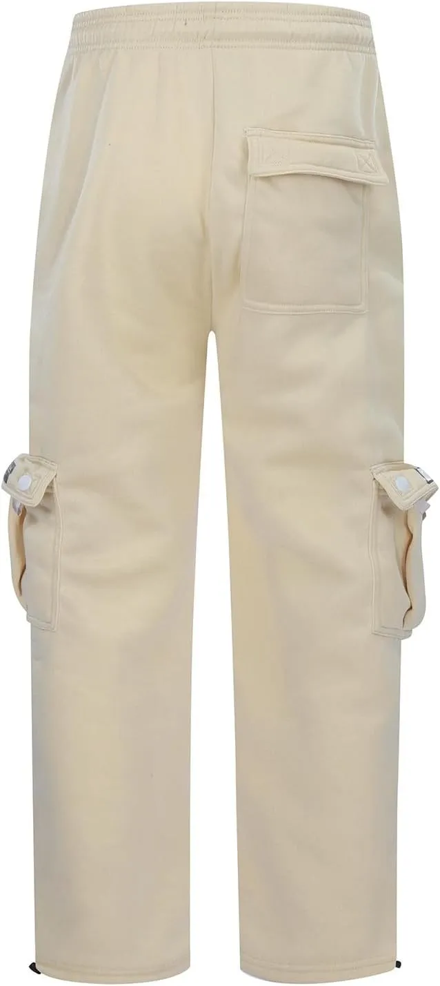 Men's Cargo Sweatpants Wide Leg Joggers Pants, All Matching Fitness Casual Solid Color Drawstring Loose Pants