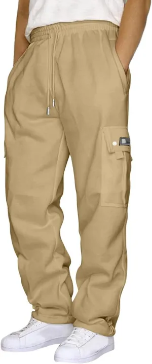 Men's Cargo Sweatpants Wide Leg Joggers Pants, All Matching Fitness Casual Solid Color Drawstring Loose Pants