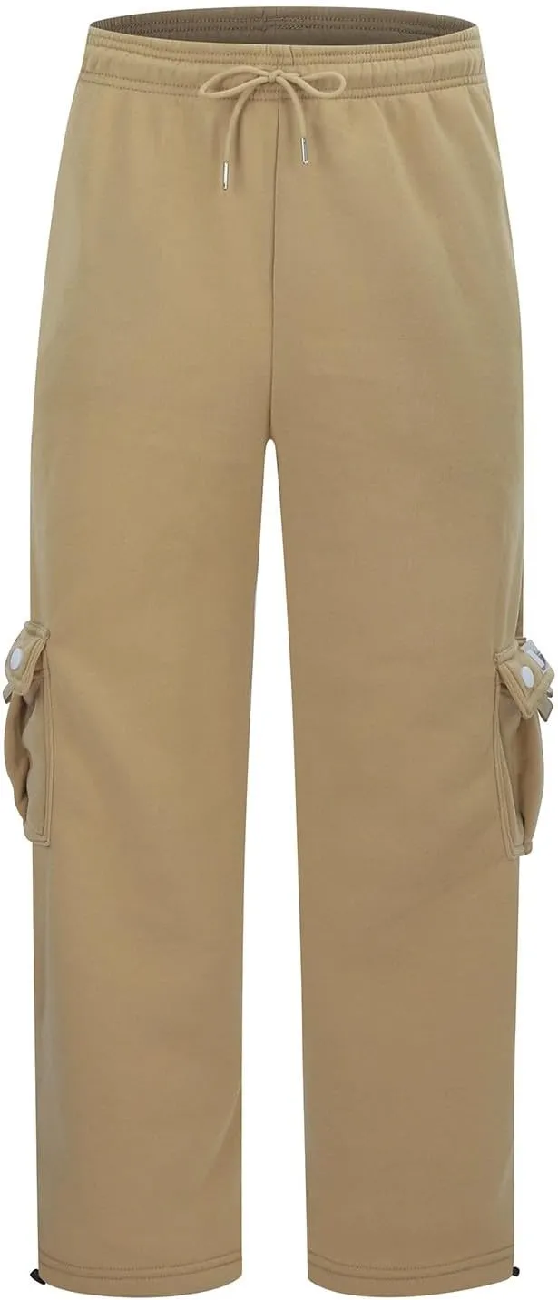 Men's Cargo Sweatpants Wide Leg Joggers Pants, All Matching Fitness Casual Solid Color Drawstring Loose Pants