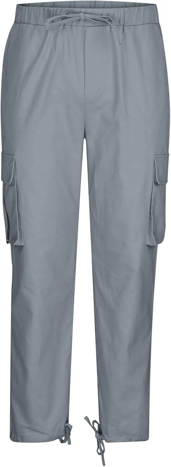 Men's Casual Cargo Pants Fashion Zipper Multi-Pockets Joggers Athletic Pants Straight Leg Sweatpants Hiking Trousers