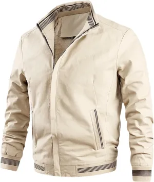 Men's Casual Thin Bomber Jackets Thick Fleece Lined Military Jackets Stand Collars Windbreaker Coats with Zip Pockets