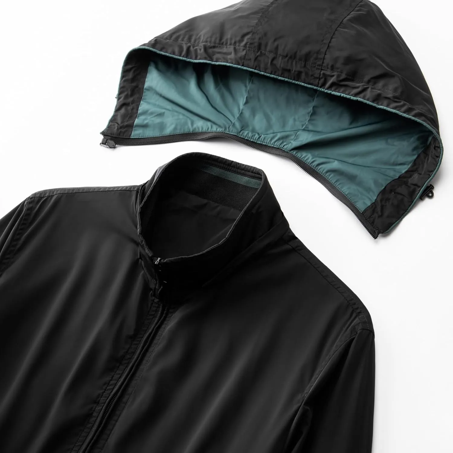 Mens Casual Waterproof Jacket Removable Hooded Long Sleeve Outerwear Windproof Full Zip Up with Zipper Pockets