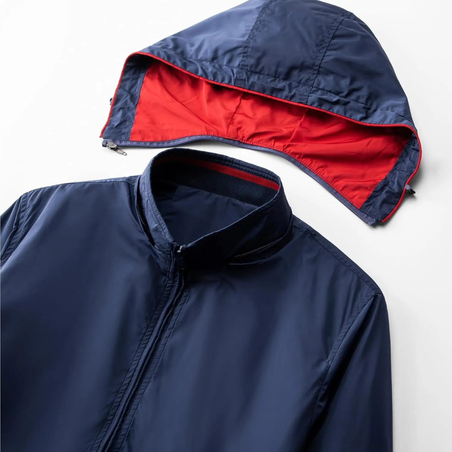 Mens Casual Waterproof Jacket Removable Hooded Long Sleeve Outerwear Windproof Full Zip Up with Zipper Pockets