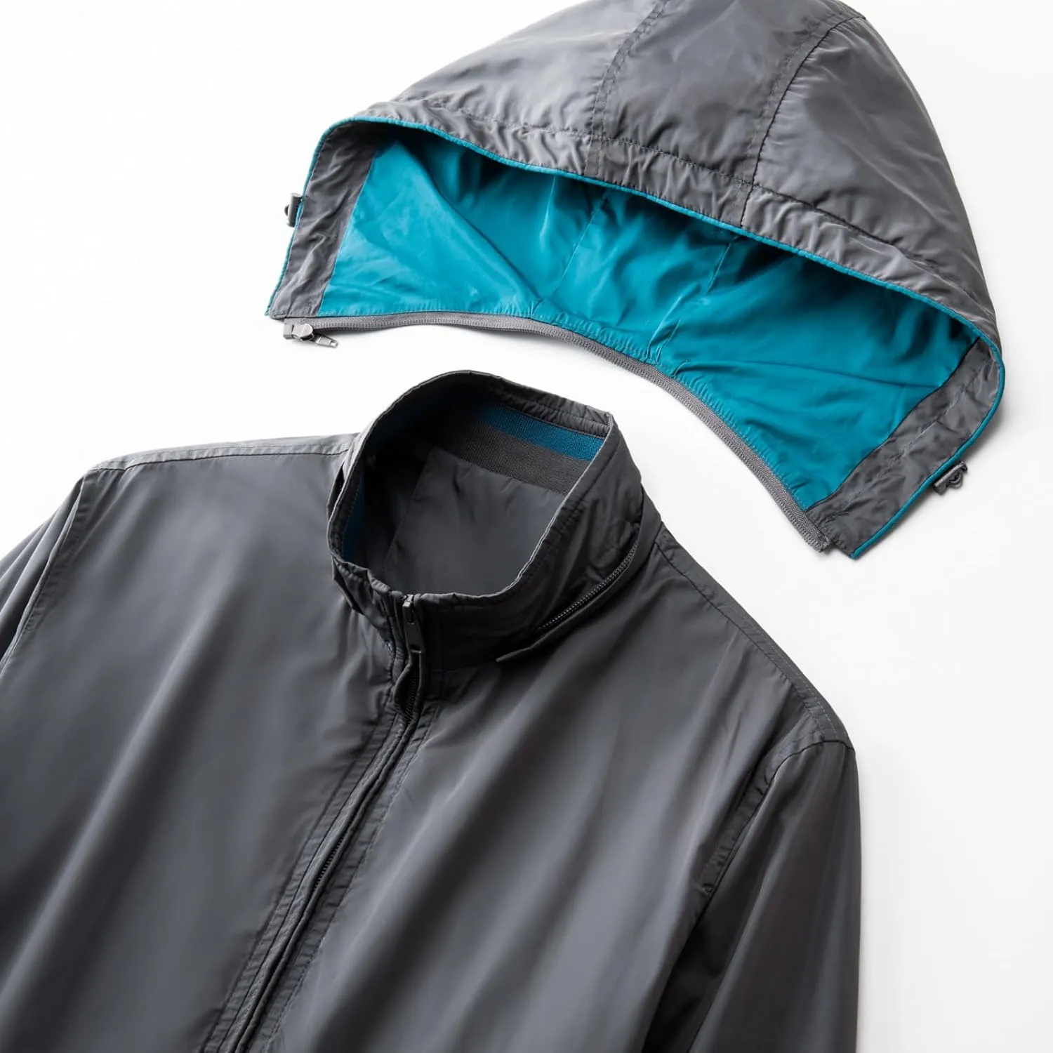 Mens Casual Waterproof Jacket Removable Hooded Long Sleeve Outerwear Windproof Full Zip Up with Zipper Pockets