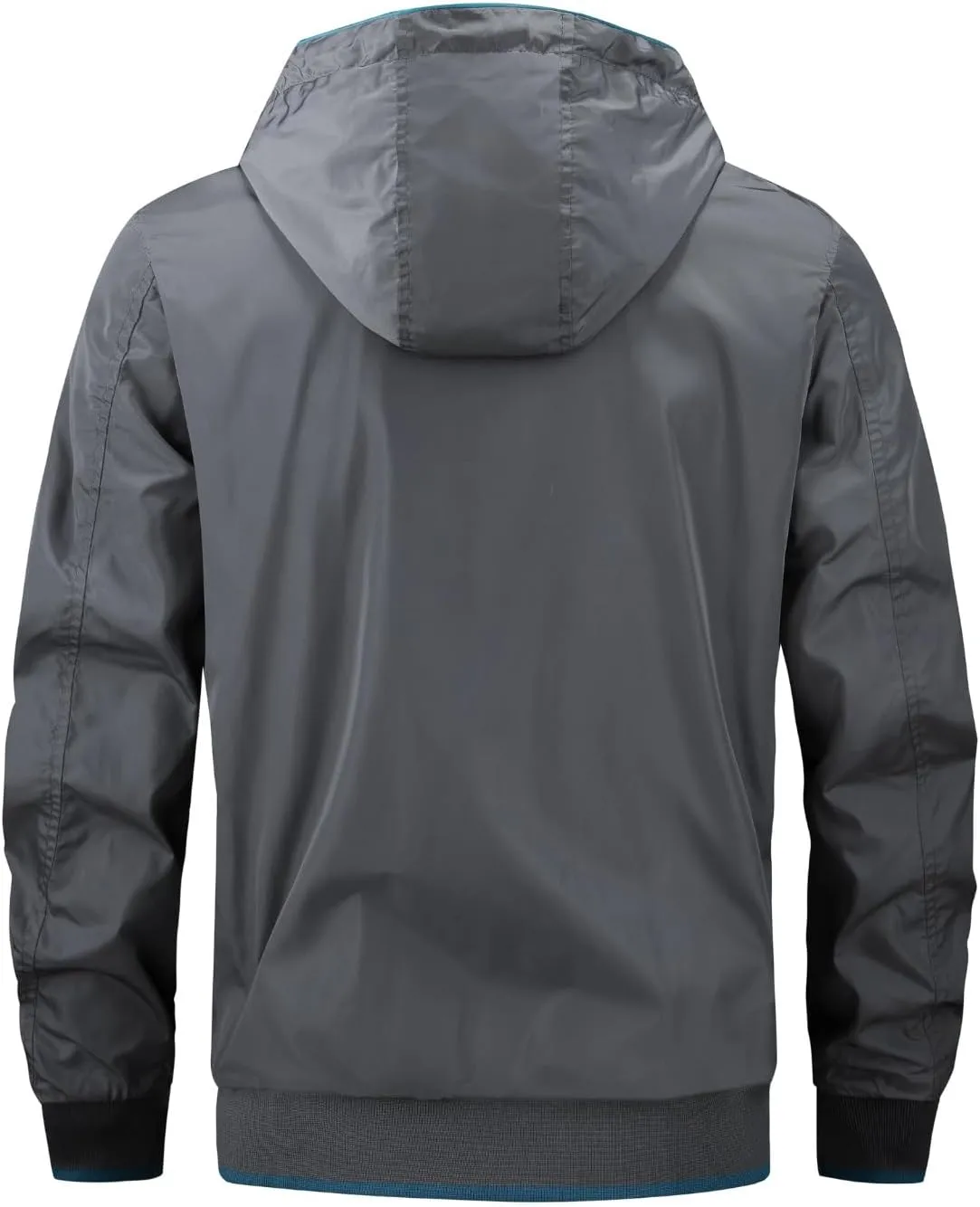 Mens Casual Waterproof Jacket Removable Hooded Long Sleeve Outerwear Windproof Full Zip Up with Zipper Pockets