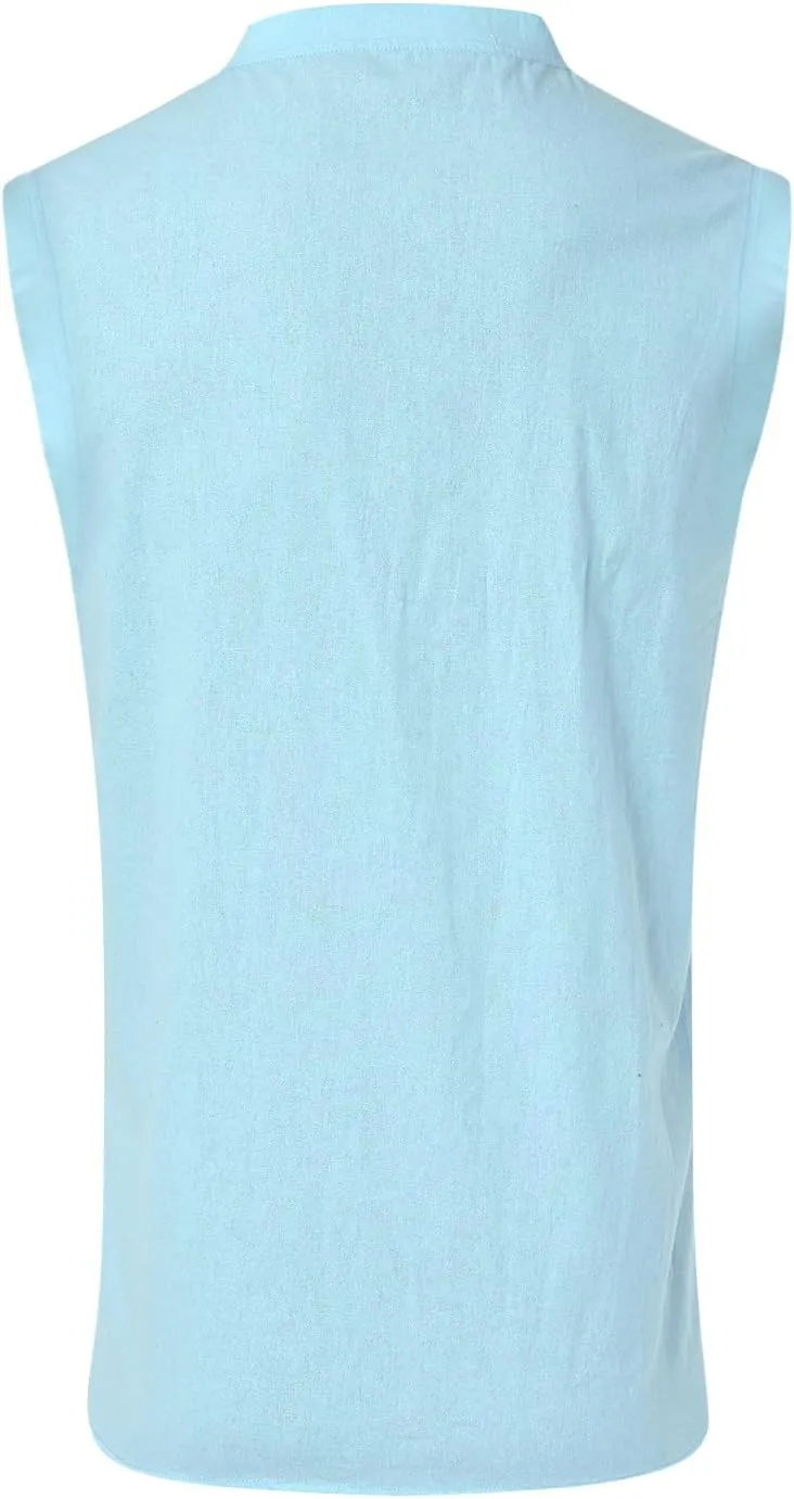 Men's Casual Workout Tank Top Crew Neck Sleeveless Shirts Summer Gym Muscle Fitness Vest Cotton Linen Cut Off Shirt