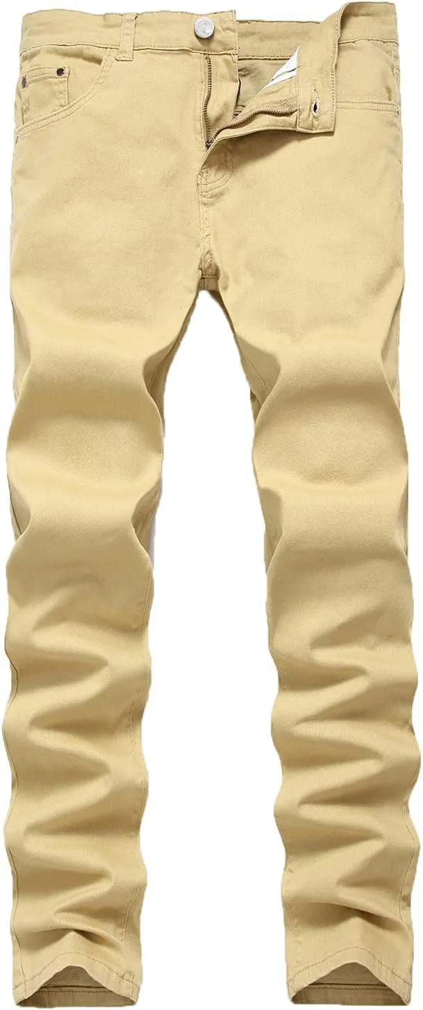 Men's Classic Straight Jeans Slim Fit Leg Fashion Jean Pants Stylish Stretch Skinny Pencil Tech Denim Trousers (Khaki,30)