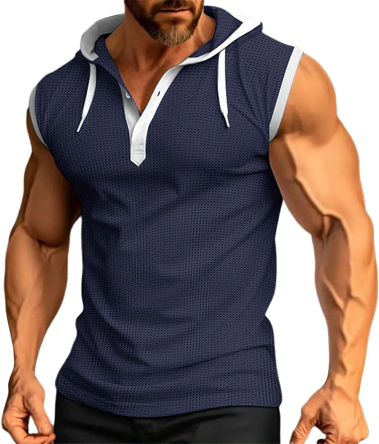 Men's Compression Shirts Trendy V Neck Hooded Pullover Tops Sleeveless Slim Fit Sweatshirt Bodybuilding Gym Tee Solid
