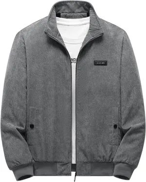 Mens Corduroy Shacket Jacket Casual Solid Color Overshirt Sherpa Lined Bomber Jacket Featuring Full Zip Up Windbreaker