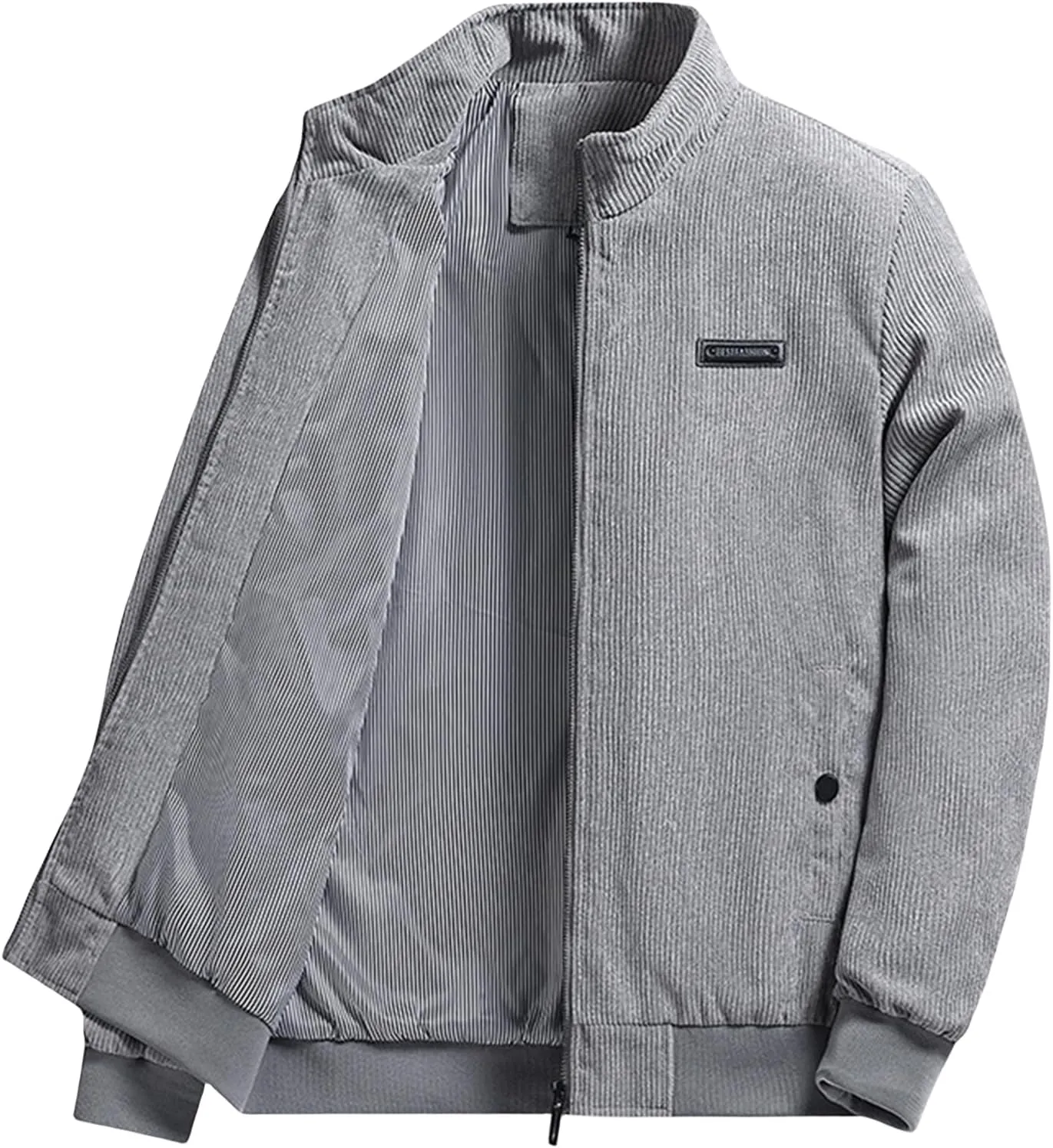 Mens Corduroy Shacket Jacket Casual Solid Color Overshirt Sherpa Lined Bomber Jacket Featuring Full Zip Up Windbreaker