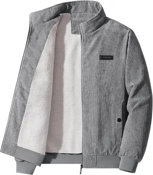 Mens Corduroy Shacket Jacket Casual Solid Color Overshirt Sherpa Lined Coats Outdoor Thicken Coat Full Zip Up with Pockets