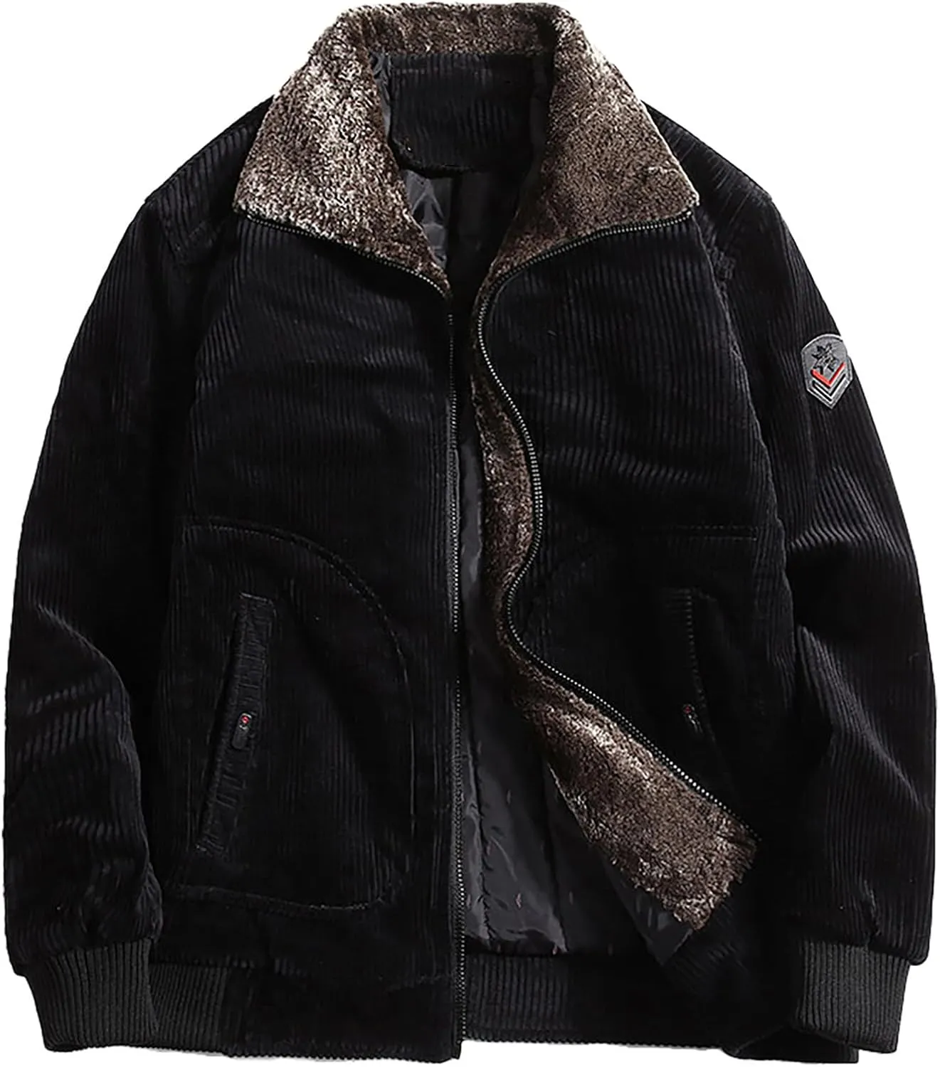 Men's Corduroy Sherpa Lined Trucker Jacket 2024 Thickened Warm Fall Winter Coats Long Sleeve Fur Collar Casual Coats