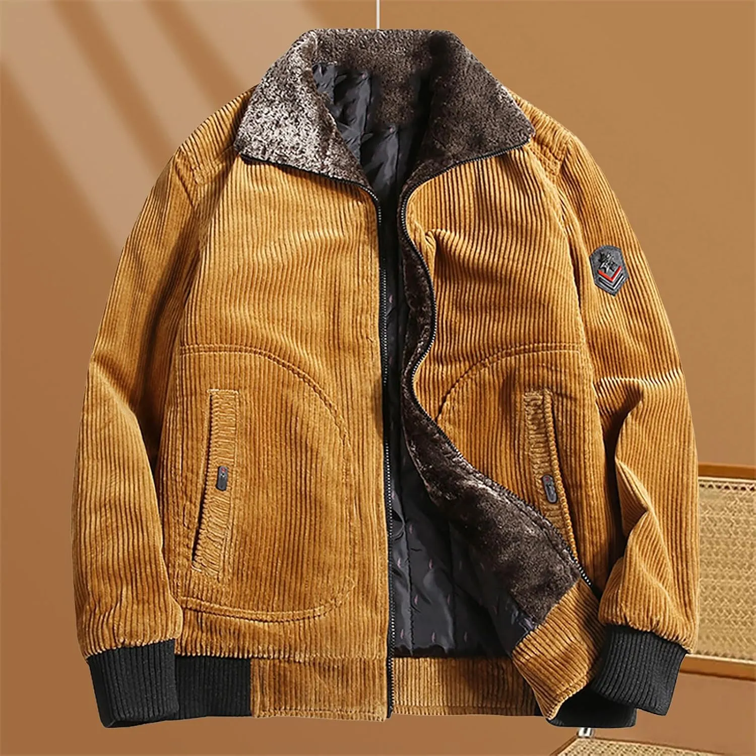 Men's Corduroy Sherpa Lined Trucker Jacket 2024 Thickened Warm Fall Winter Coats Long Sleeve Fur Collar Casual Coats